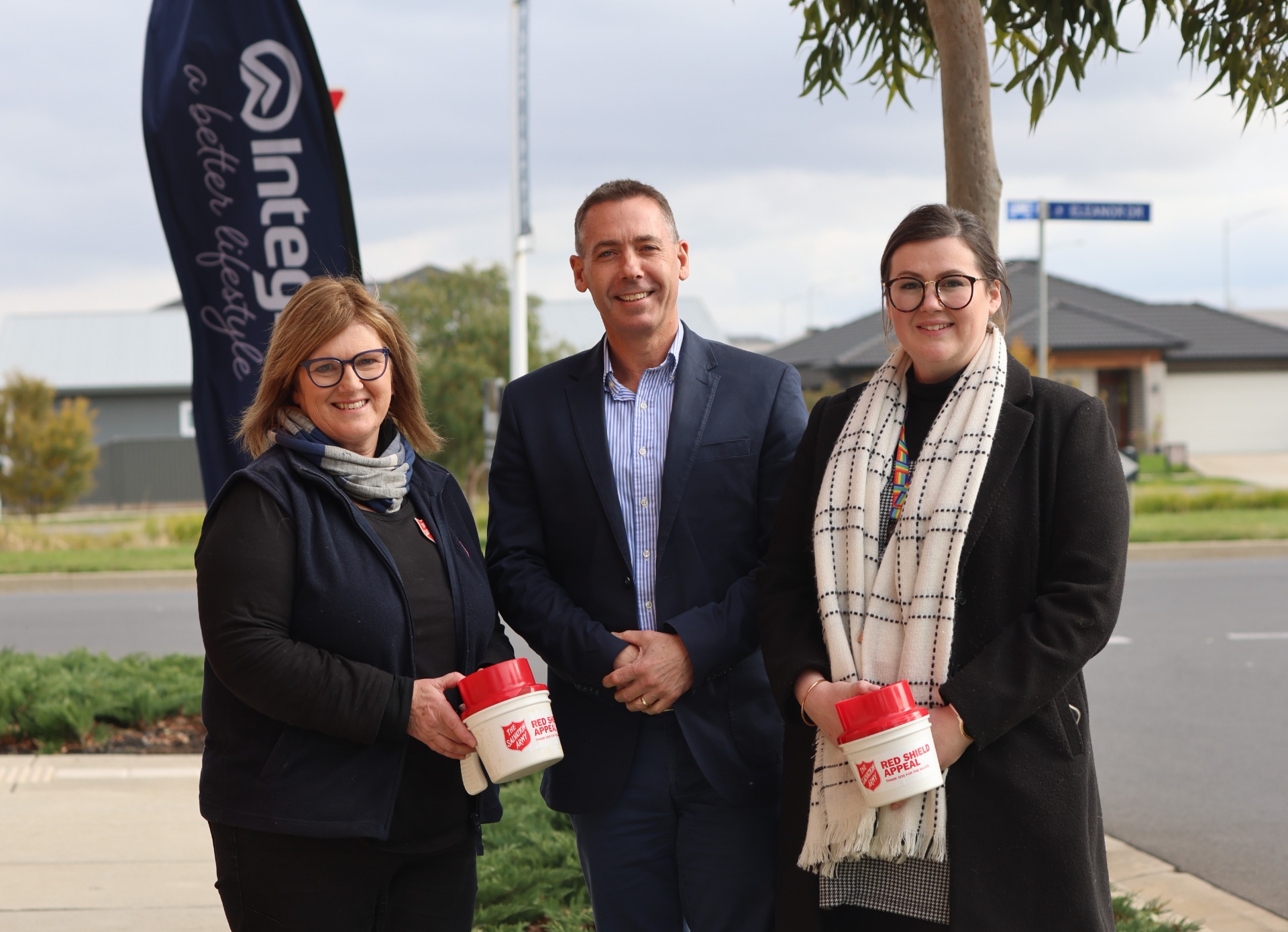 Fiona White (Salvation Army), Matt McCabe (Integra) and Helena Gray (Karinya)